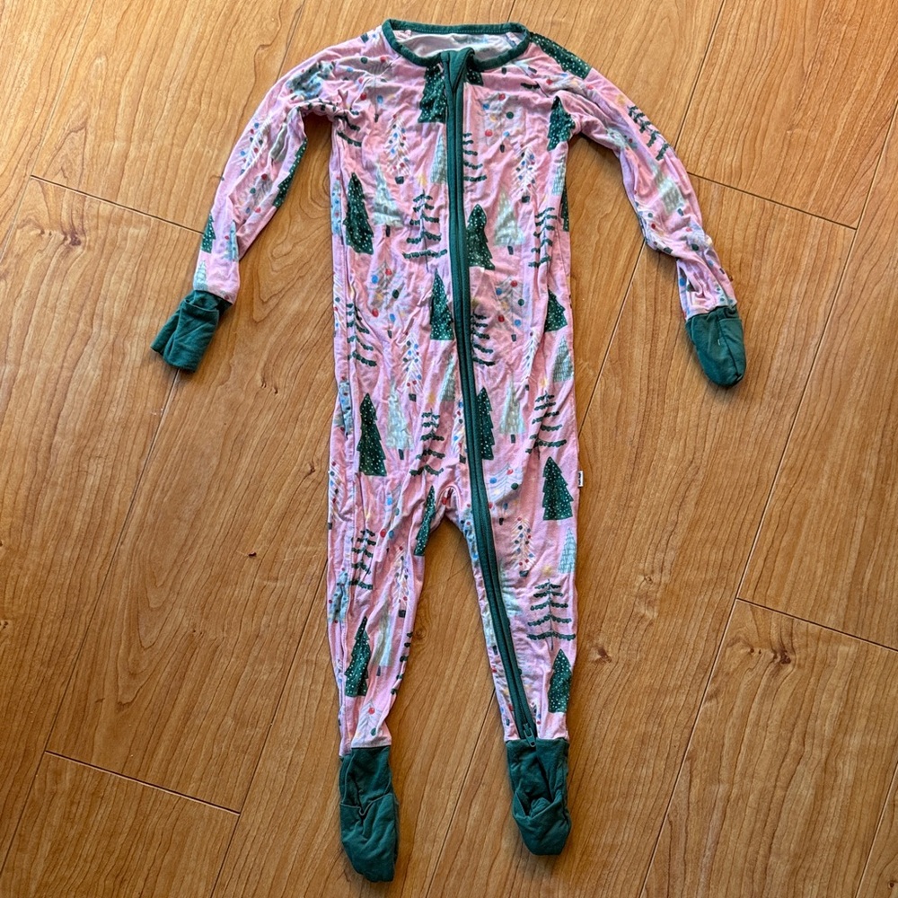Little Sleepies Pink and Green Christmas Footed Pajamas
